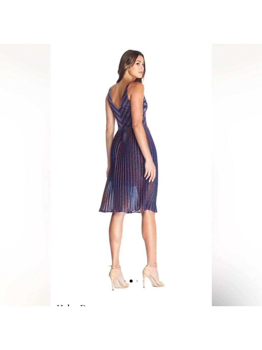 Dress the Population Haley Metallic Cobalt Pleated Chevron Dress Medium - Picture 5 of 12